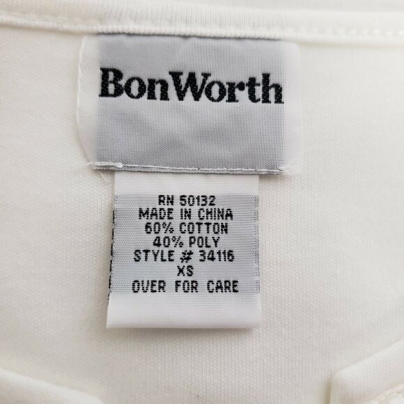 BonWorth Womens Top Size XS 3/4 Sleeve Ivory Knit Round Neck Satin Detail - Picture 8 of 11